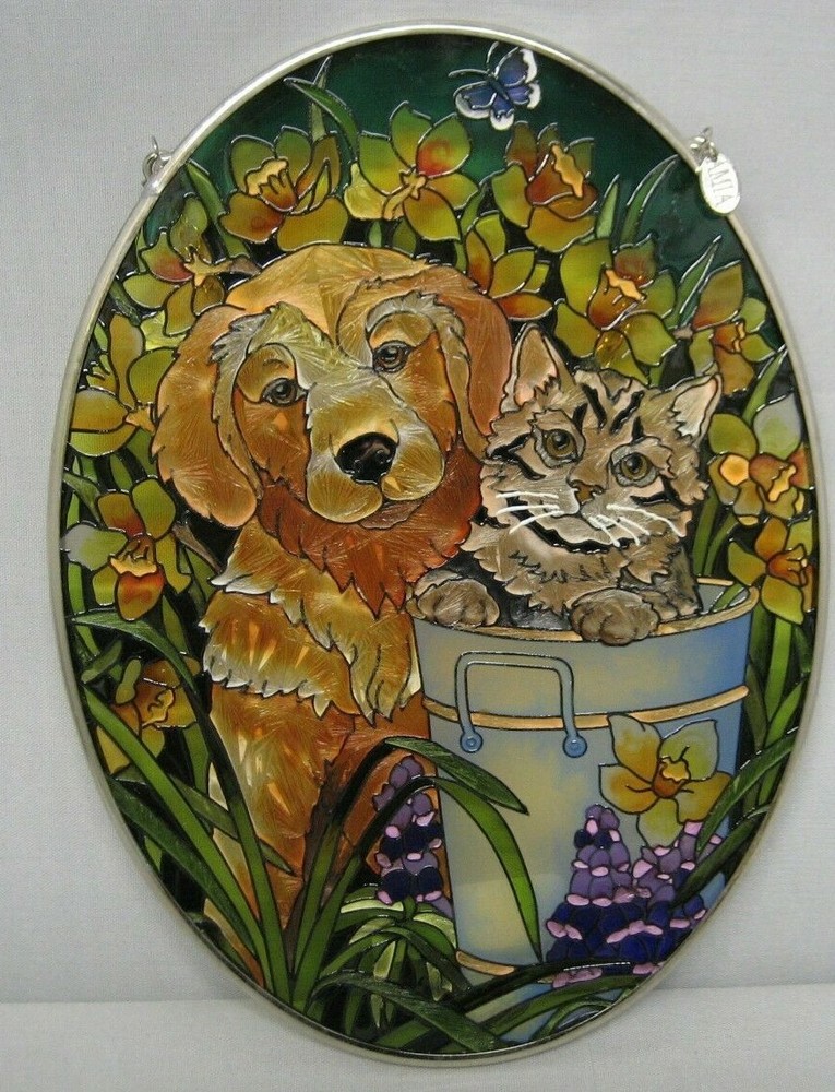 Amia Spring Friends Hand-Painted Glass Suncatcher 5-1/4″ X 7″ 7086