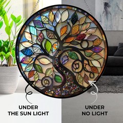 “Bohemian Tree of Life Stained Glass Sun Catcher for Home Decor 9.8 in”