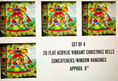 SET OF 4 -2D Flat Acrylic CHRISTMAS VIBRANT BELLS 7.8″ SuN/Window Decors