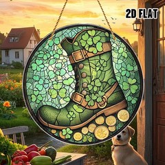 Acrylic Irish Green Boot Sun Catcher 2D Flat Shamrock Coin Window Hanging Decor