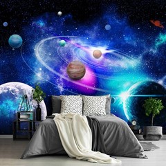 Galaxy Backdrop Mural – Solar System Starry Night Sky Ceiling Wallpaper 108″x75