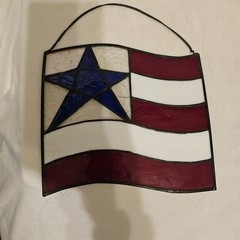 USA Stars Stripes Red White Blue Flag Stained Glass Hanging Suncatcher 8x8in