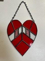 Handmade Stained Glass Heart Valentines Day With Chain