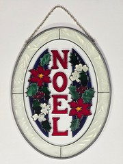 Vtg 1994 Joan Baker Hand Painted Glass Suncatcher Noel Christmas Holidays Holly
