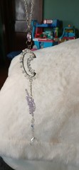 Hanging Silver Clear Purple Beaded Moon Dragonfly Clear Crystal Prism Suncatcher