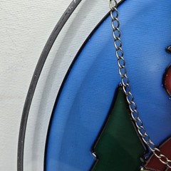 Stained Glass Sun Catcher Snowman Hanging Chain Winter Decor Art Glass 9″L 7″W