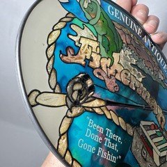 Joan Baker designs Hand Painted Glass Sun catcher Fisherman Gone Fishing Bass