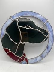 Hand Painted Stained Glass Sun Catcher Window Ornament Black Lab Dog 10 ”