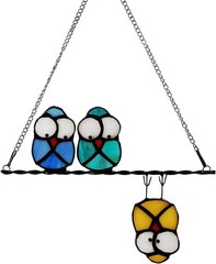 Colorful Owl on Wire Stained Glass Hanging
