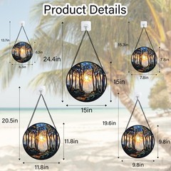 Stained Glass Suncatcher, Forest Sunrise Tree Design for Home Decor, 7.8 in