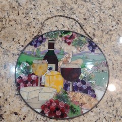 JOAN BAKER DESIGNS Wine Cheese Italian Countryside Suncatcher 10” No Stand