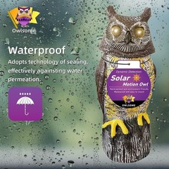 Large Plastic Owl with Glowing Eyes, Rotating Head, Motion Sensor for Garden