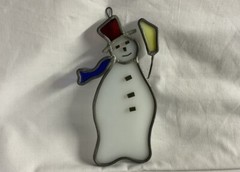 Vintage Stained Glass Snowman Sun Catcher Pre-Owned