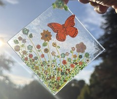 Fused Glass Handmade Diamond Shaped Multicolored Sun Catcher Signed By Artist