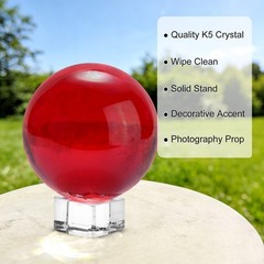 60mm/2.4 Inch K5 Crystal Glass Ball with Stand Solid Crystal Ball [Red]
