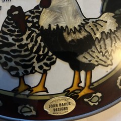 Joan Baker Designs Hand Painted Stained Glass Speckled Chickens Rooster VTG