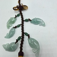 Chinese Jade Good Luck Door Hanger Koi Fish Good Fortune Wall Window Corded