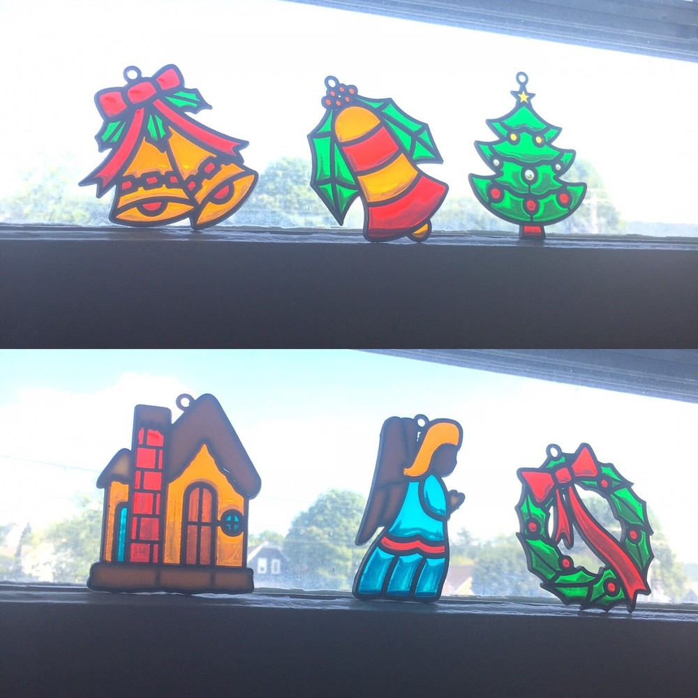 Lot of 6 Vintage Christmas Winter Holiday Suncatchers Lightcatchers Multi Color