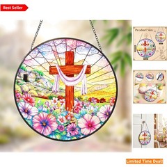 Elegant 8-Inch Christian Cross Stained Glass Suncatcher – Perfect Gift Decor