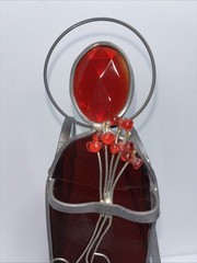 Vintage Stained Glass Angel Suncatcher Red Angel & Flowers Clear Bubbly Wings