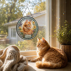 Personalized Golden Retriever Stained Glass Suncatcher Dog Portrait Gift