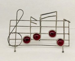 Vintage Cranberry Red Stained Glass Musical Note Sun Catcher Desk Art Decor