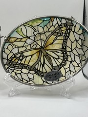 Two Joan Baker Design Yellow ToneGlass Art Suncatcher Hummingbird & Butterfly 3”