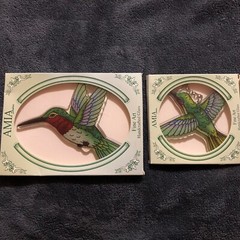 2 HUMMINGBIRD FINE ART GLASS 5 1/2” & 6 1/2” AMIA STUDIOS HOLIDAY GIFT SALE