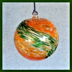 Hanging Glass Ball 4″ Diameter Orange & Green Swirls (1) HB44-2