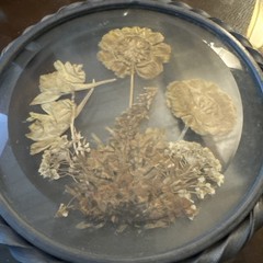 Vintage Round Sun Catcher Pewter With Beveled Glass Dried Flowers Cottage Core