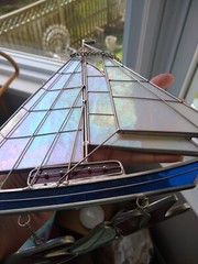 Handmade Large 14″x9″ Heavy Sail Boat Stained Glass Window Hanging Sun catcher