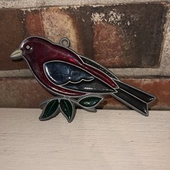 Stained Glass Cardinal Suncatcher Window Hanger Metal Glass