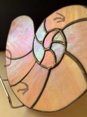 Stained Glass Nautilus Shell Sun Catcher • Iridescent Pink Opalescent Leaded Art