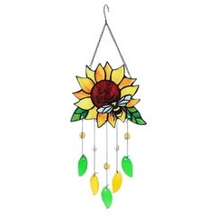 Stained Glass Suncatcher Sunflower & Ladybug Window Art, 20 x 8 Inches