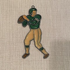 Vintage Green And Yellow Football Player Stained Glass Ornament Sun Catcher
