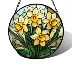 Stained Glass Daffodil Sun Catcher Panel Decor for Home and Garden 9.8 in