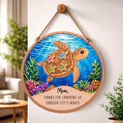 Custom Sea Turtle Family Wall Sign with Rope