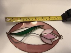 Vintage Stained Glass Tulip Flower Suncatcher Pink