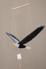 Handcrafted Wooden Bald Eagle Mobile Soaring Bird Hanging Decor