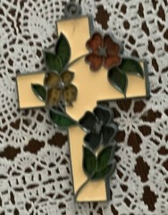 Cross Flowers Easter Stained Glass Window Suncatcher Ornament Metal 4 Inch