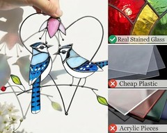 Stained Glass Blue Jay Suncatcher – Handmade Window Ornament for Bird Lovers, Gi
