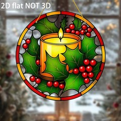 Elegant Holly Candle Acrylic Panel Vintage Christmas Window Hanging Art Decor
