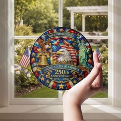 America 250th Anniversary Stained Glass Suncatcher, USA 1776-2026 Patriotic Free