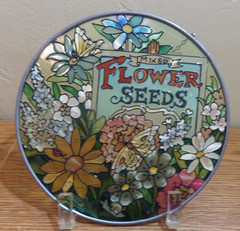 ROUND GLASS PAINTED SUNCATCHER FLOWERS “MIXED FLOWER SEEDS” 6.5″ DIAMETER