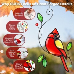 Stained Glass Cardinal Suncatcher – Handmade Window Ornament for Mother’s Day