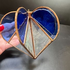 Glass Heart Multi-Sided Stained Clear & Blue Suncatcher Bevel Heart Ornament