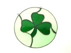 Vintage Used Green Stained Glass Three Leaf Clover Irish Wall Hanger Sun Catcher