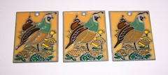Decorative Handmade 3 Quail & Flowers Suncatchers (4.25”) Colorful Metal Backing