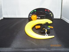 Solar Halloween Witch Green Face Hands Orange Broom Yellow Moon swinging