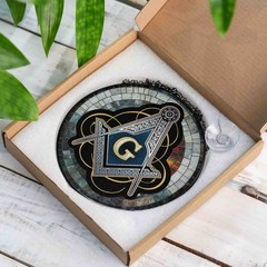 Masonic Symbol Mosaic Stone, Silver Stained Glass Suncatcher, Lodge Gift